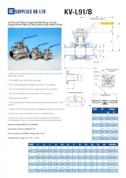 Datasheet For 3-Pce Full Bore Hygienic/Sanitary Cavity Filled Direct Mount Ball Valve with Weld Ends