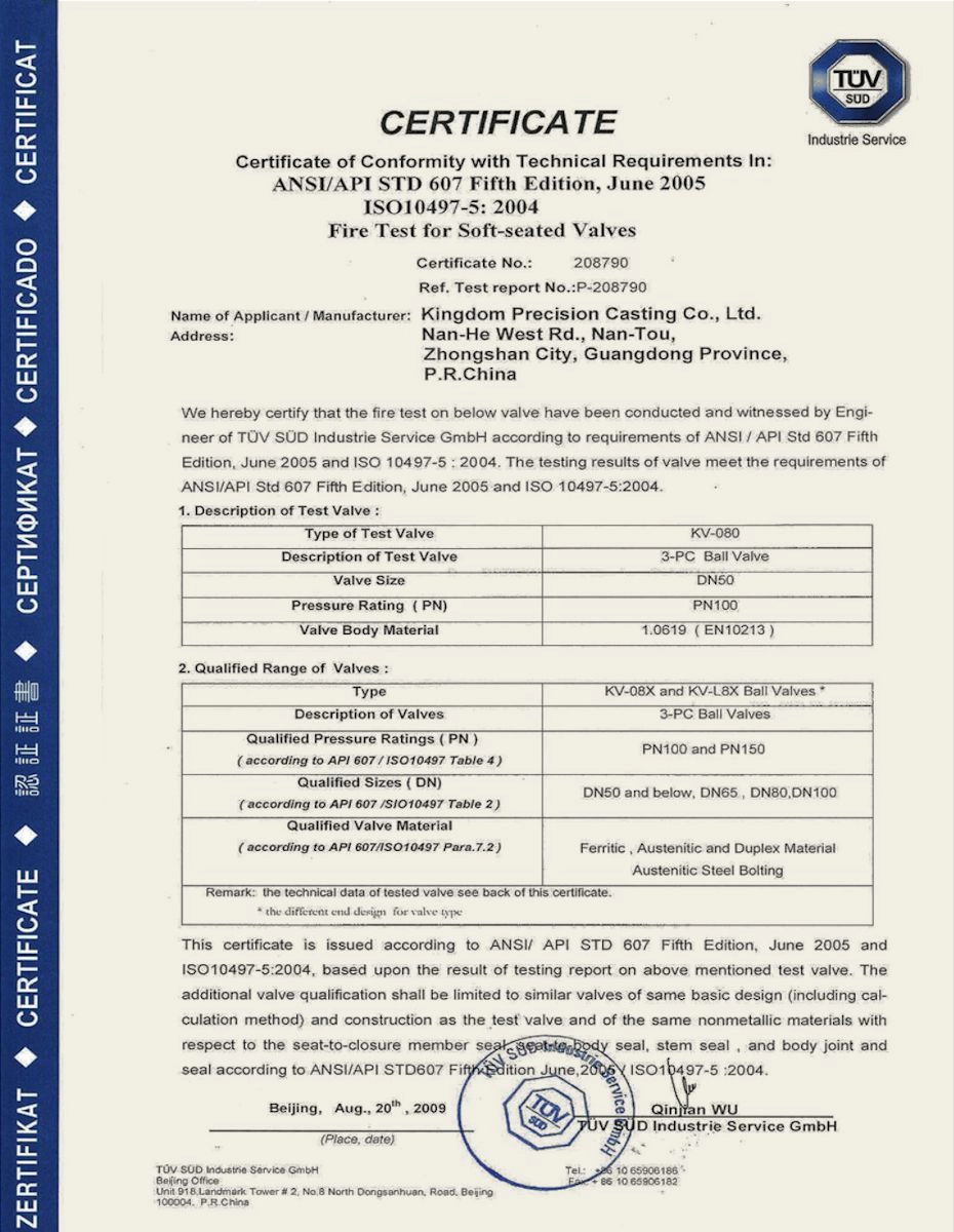 Firesafe Certificate For L80 Stainless Steel Ball Valve