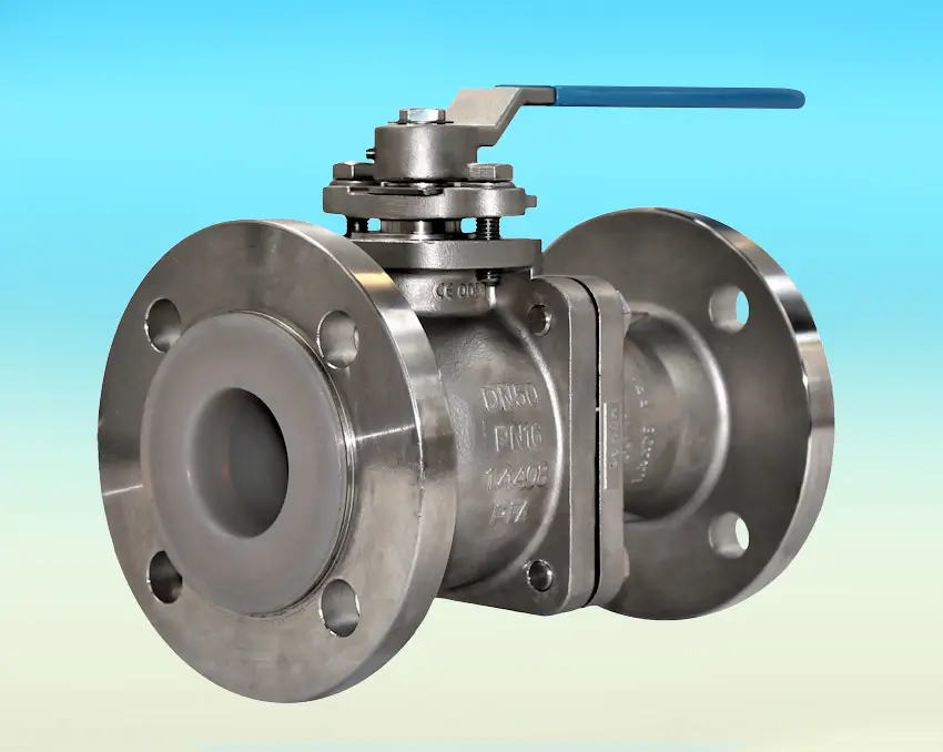 S/S PFA Lined 2-Pce Full Bore Flanged ANSI 150 Ball Valve